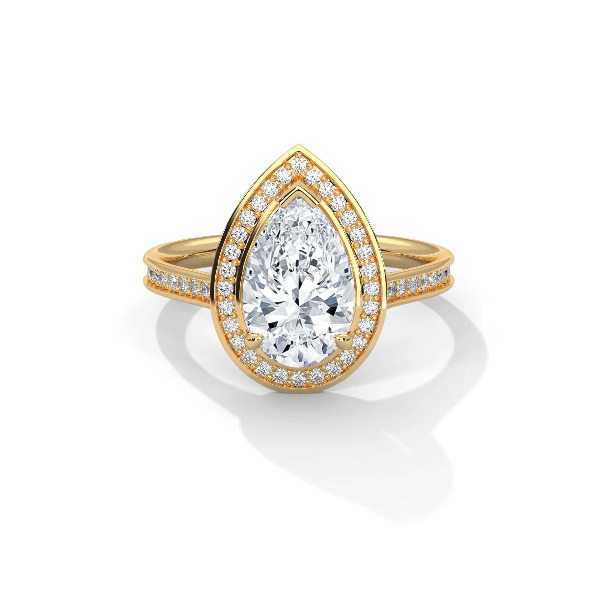 Pear Cut Halo Moissanite Engagement Ring 925 Sterling Silver Pave Set Wedding Band