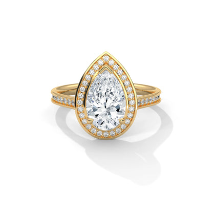 Pear Cut Halo Moissanite Engagement Ring 925 Sterling Silver Pave Set Wedding Band