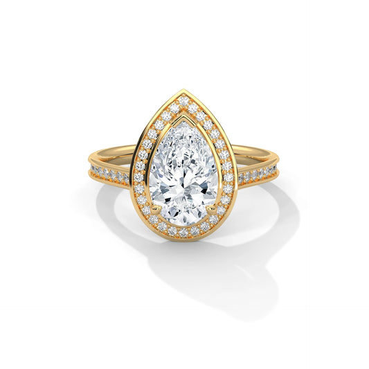 Pear Cut Halo Moissanite Engagement Ring 925 Sterling Silver Pave Set Wedding Band