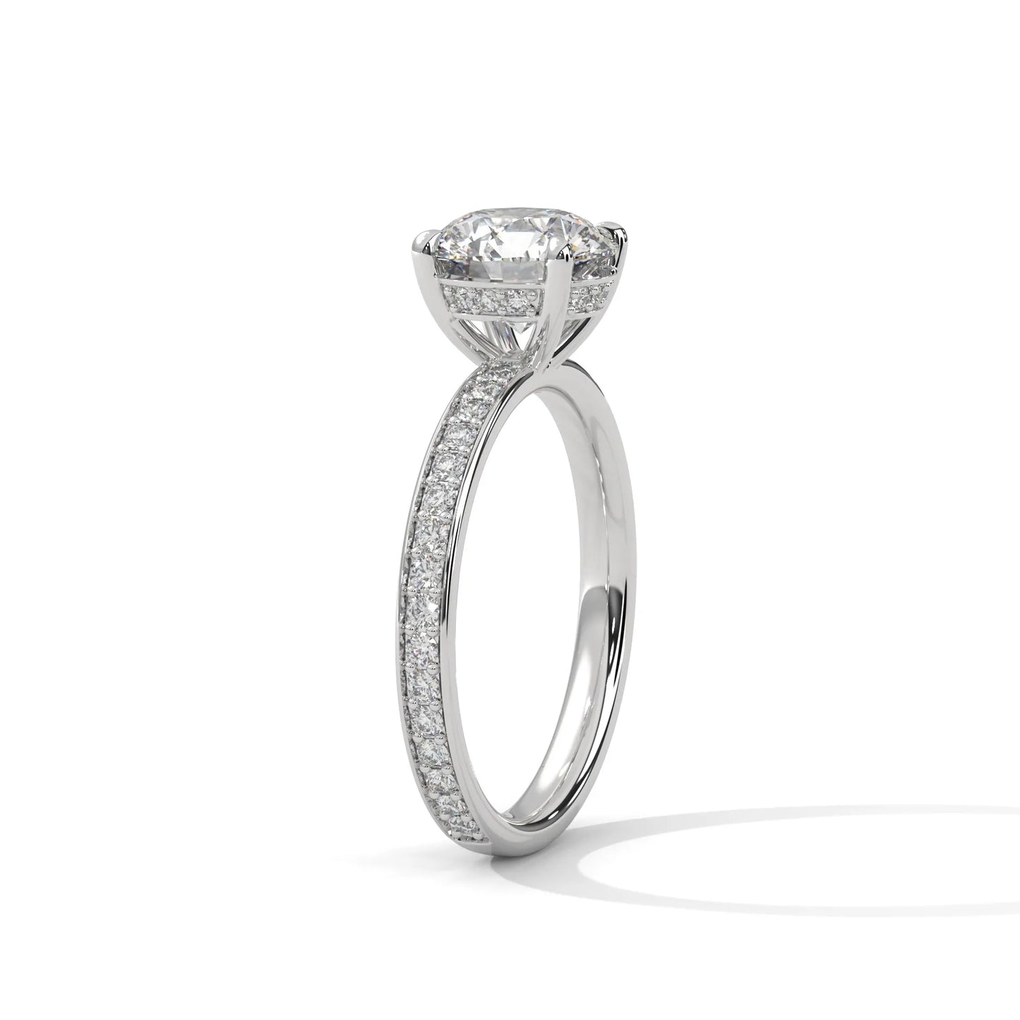 2.0ct round brilliant cut moissanite solitaire ring with pave set band 925 sterling silver