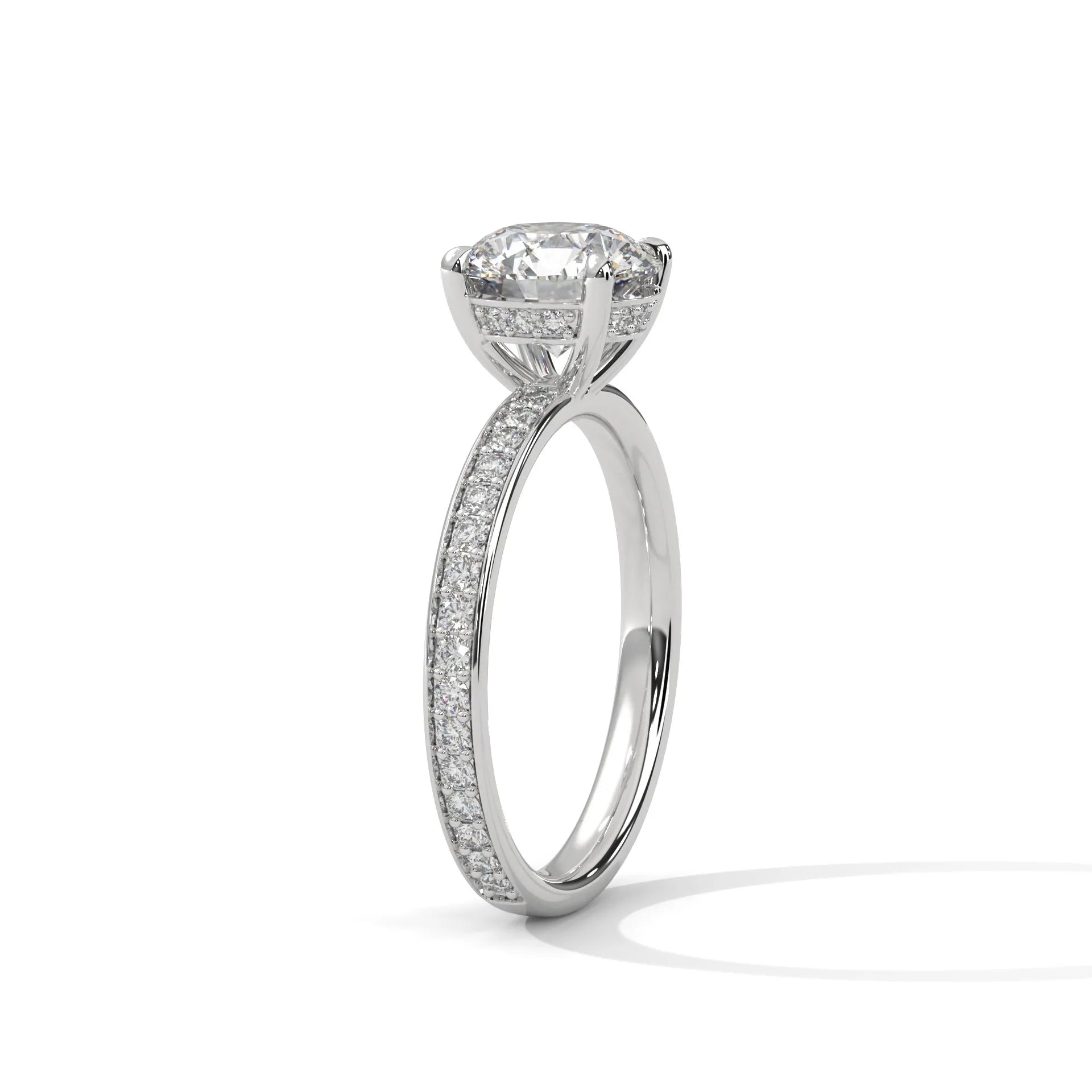 2.0ct Round Brilliant Cut Moissanite Solitaire Ring with Pave Set Band 925 Sterling Silver
