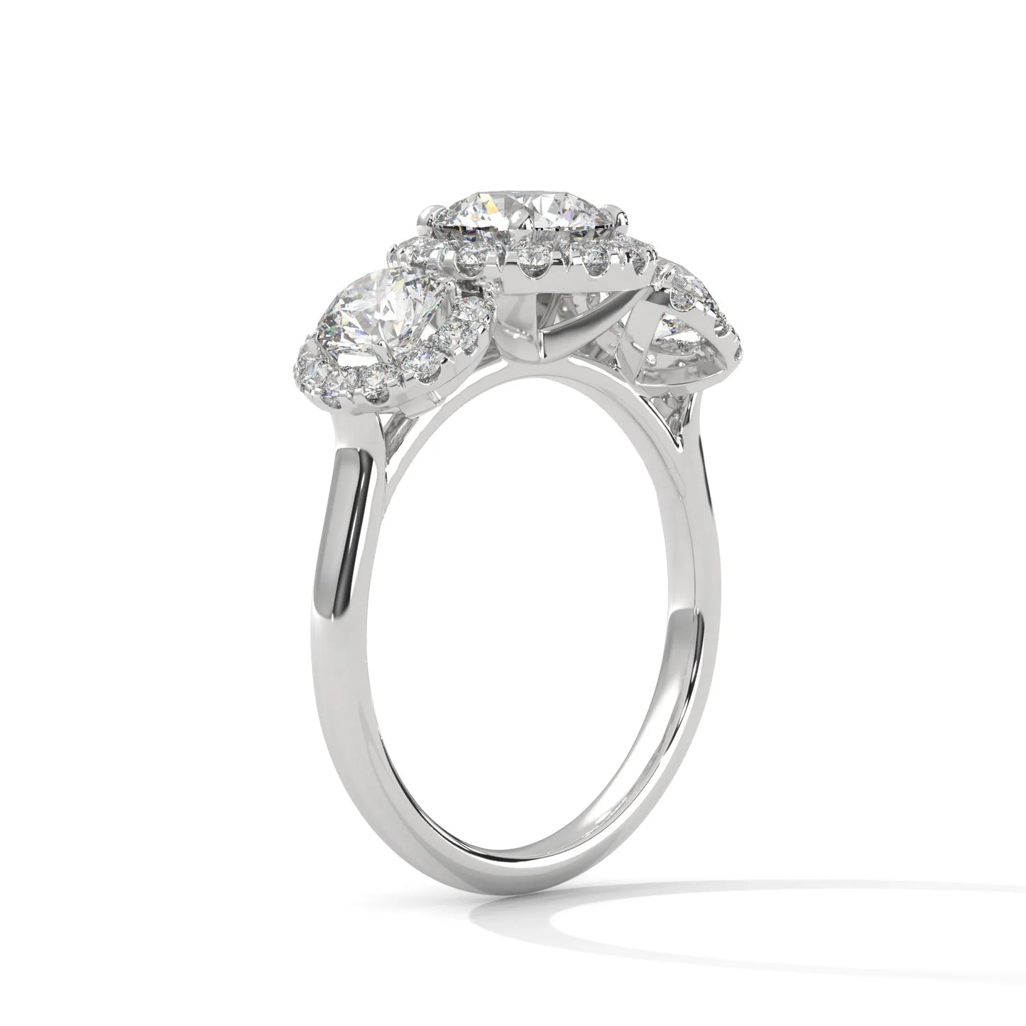 1.0ct round brilliant cut moissanite 3-stone halo ring 925 sterling silver engagement band