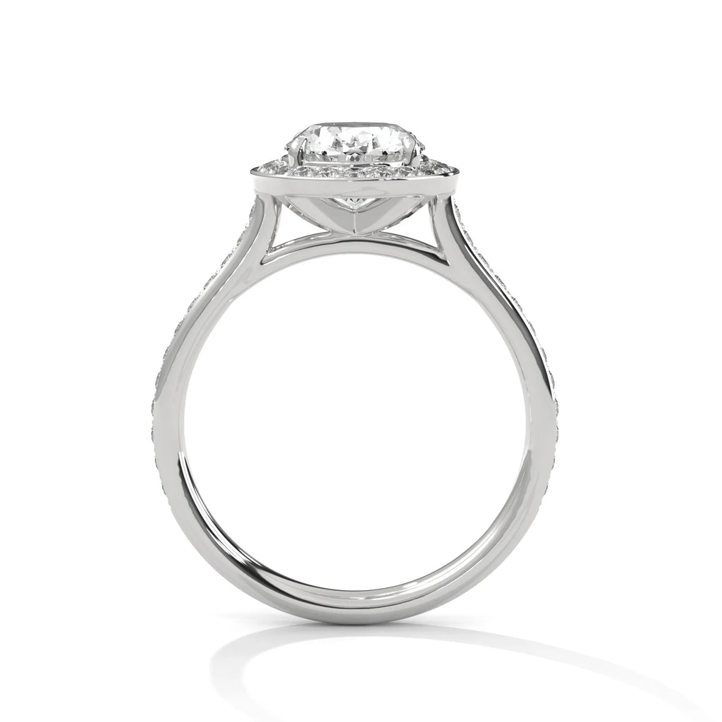 2.0ct Oval Cut Moissanite Halo Solitaire Ring with Pave Set Band 925 Sterling Silver