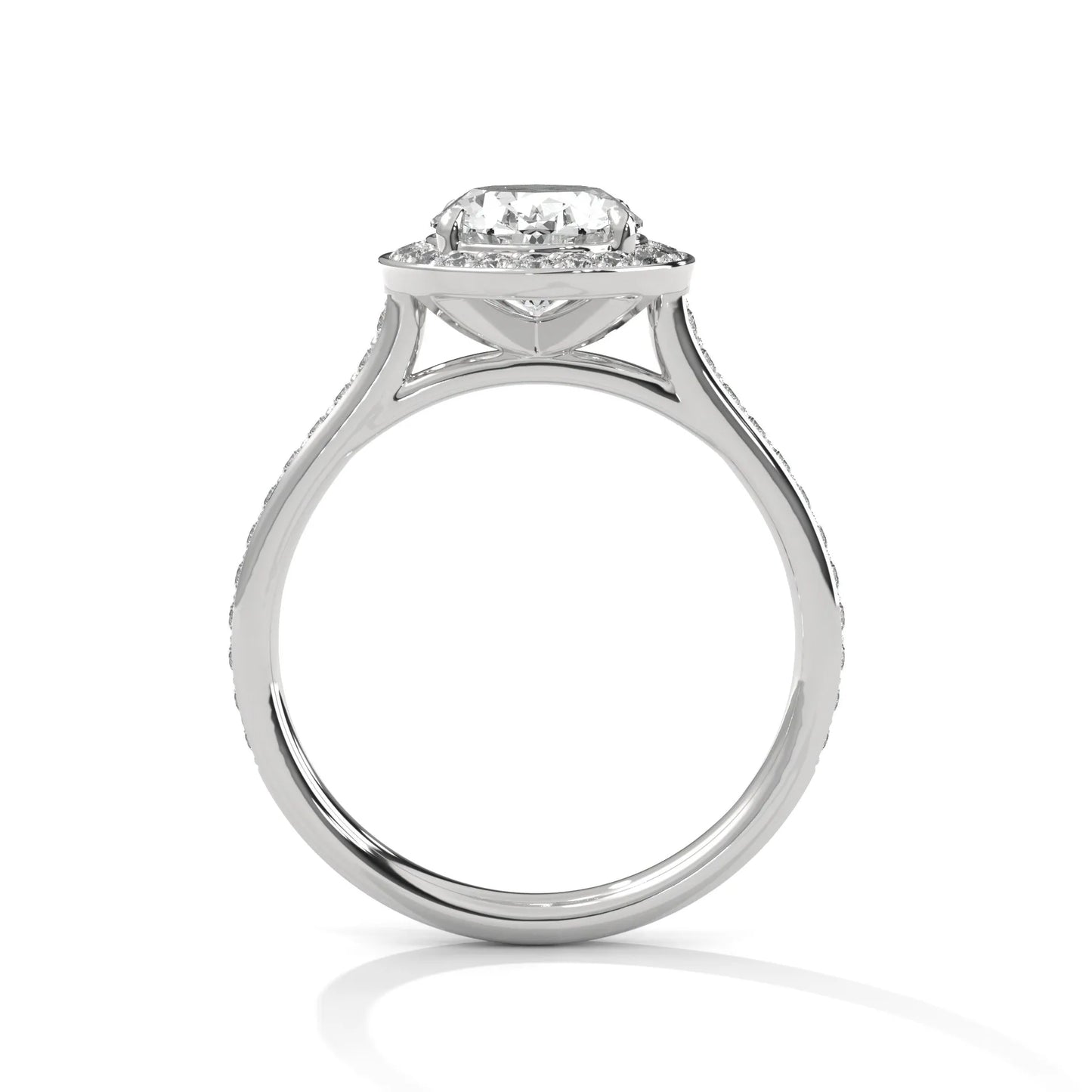 2.0ct oval cut moissanite halo solitaire ring with pave set band 925 sterling silver