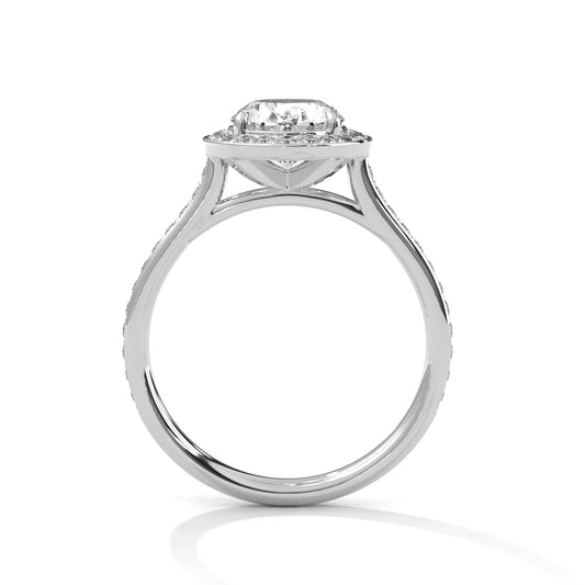 2.0ct Oval Cut Moissanite Halo Solitaire Ring with Pave Set Band 925 Sterling Silver
