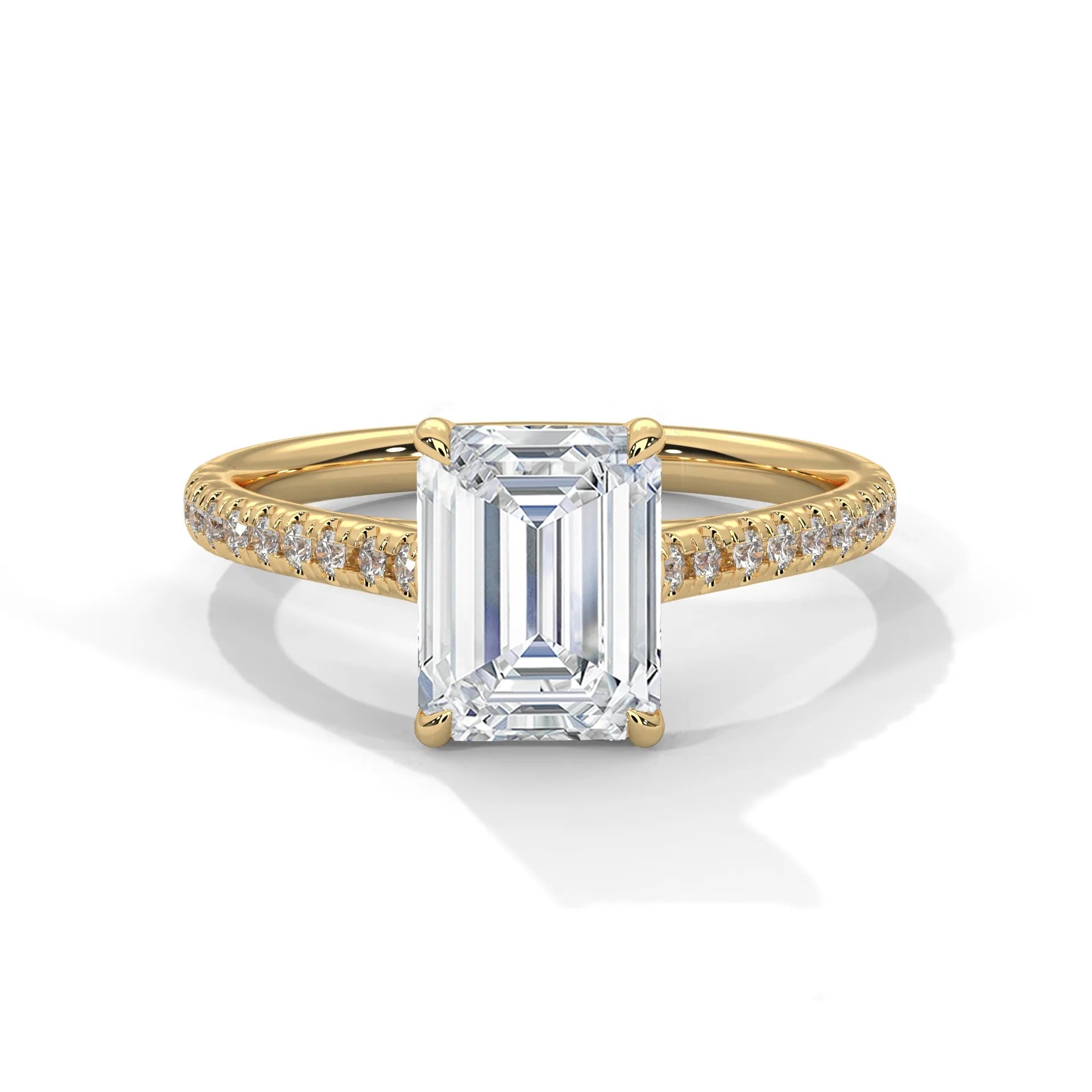 2.0ct Emerald Cut Moissanite Solitaire Ring with Pave Set Band 925 Sterling Silver