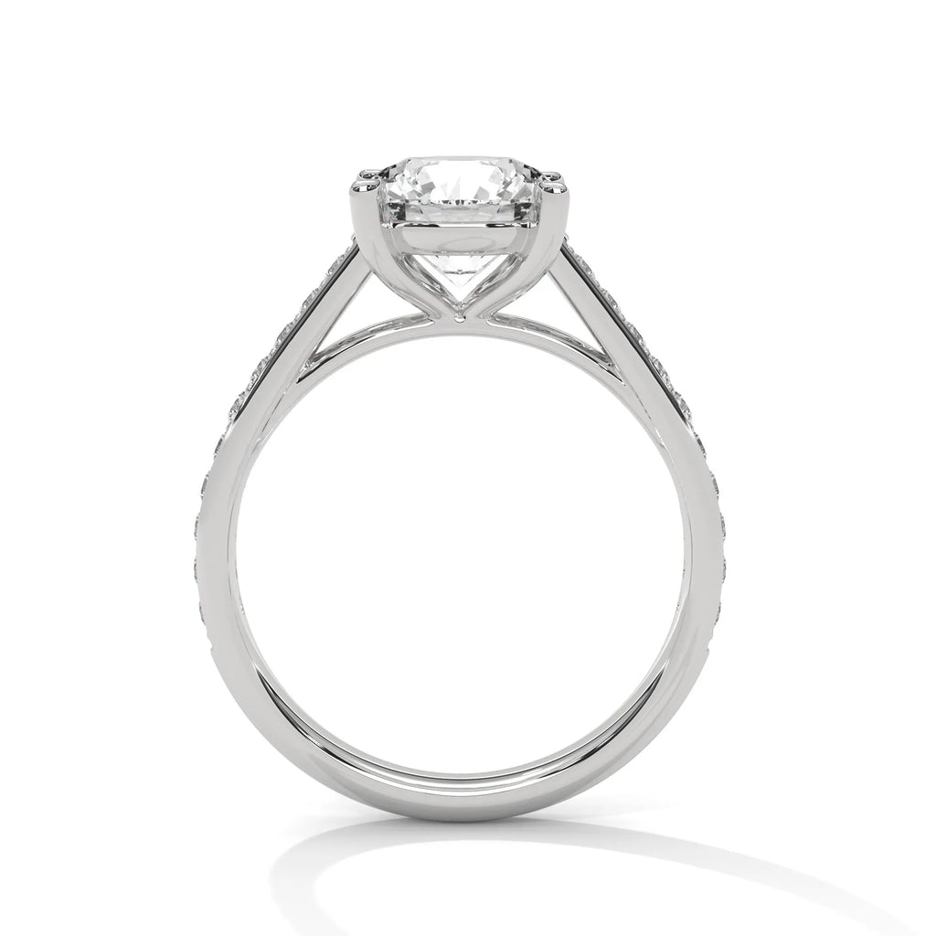 2.0ct Round Brilliant Cut Moissanite Solitaire Ring with Pave Set Band 925 Sterling Silver