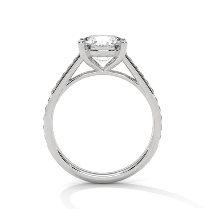 2.0ct Round Brilliant Cut Moissanite Solitaire Ring with Pave Set Band 925 Sterling Silver