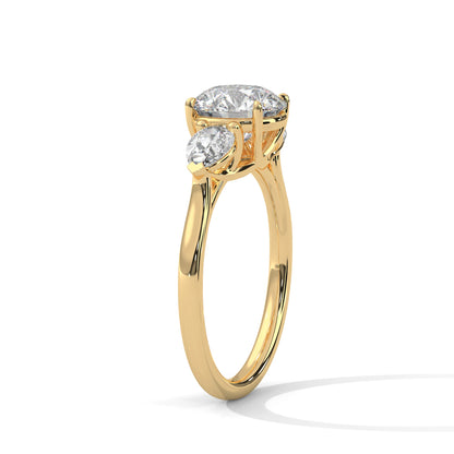 Round Brilliant and Pear Cut Moissanite 3-Stone Ring 925 Sterling Silver Handmade Jewelry