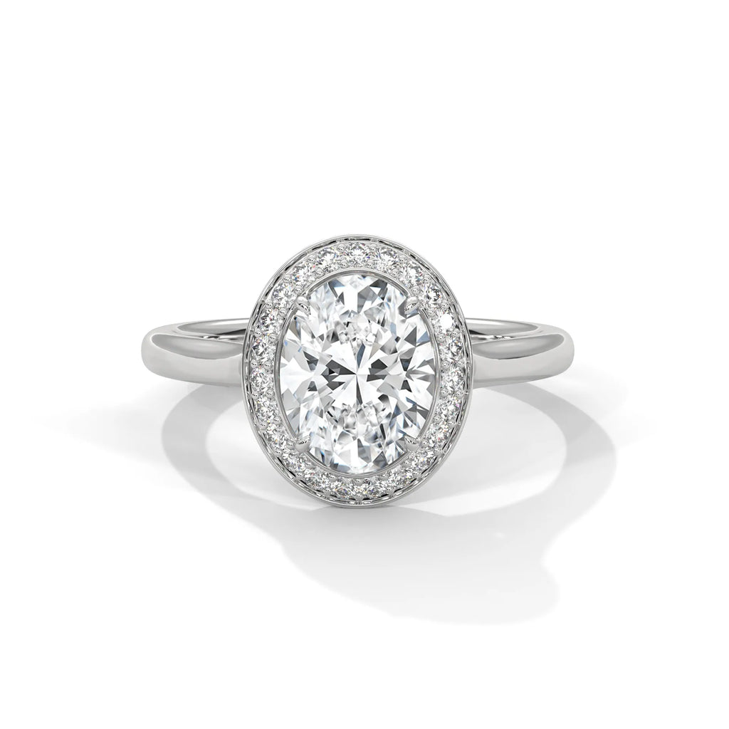 2.0ct Oval Cut Moissanite Halo Solitaire Ring 925 Sterling Silver Engagement Band