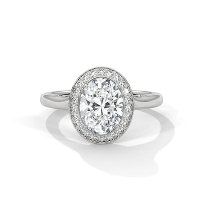 2.0ct Oval Cut Moissanite Halo Solitaire Ring 925 Sterling Silver Engagement Band