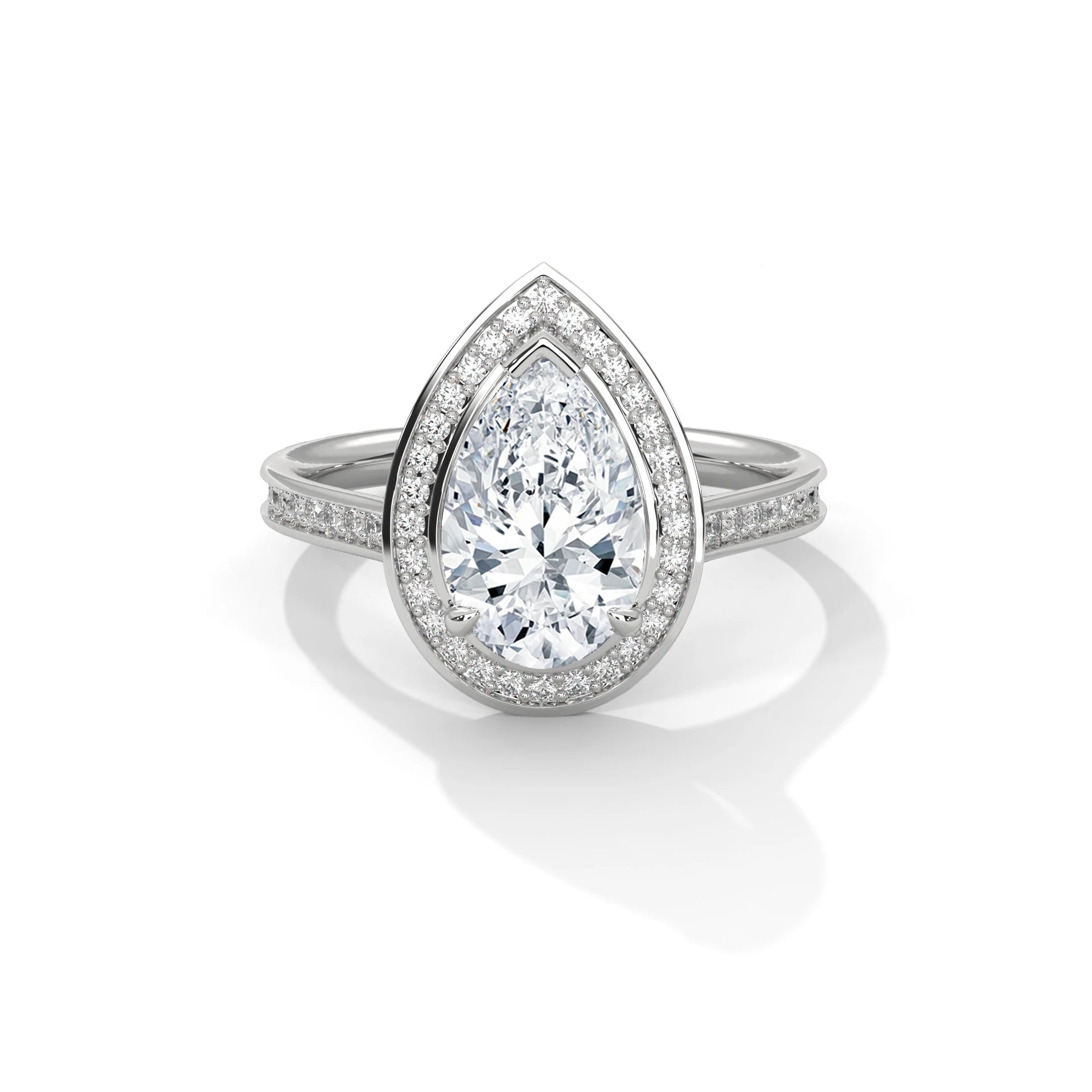 Pear Cut Halo Moissanite Engagement Ring 925 Sterling Silver Pave Set Wedding Band