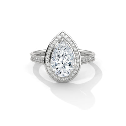 Pear Cut Halo Moissanite Engagement Ring 925 Sterling Silver Pave Set Wedding Band