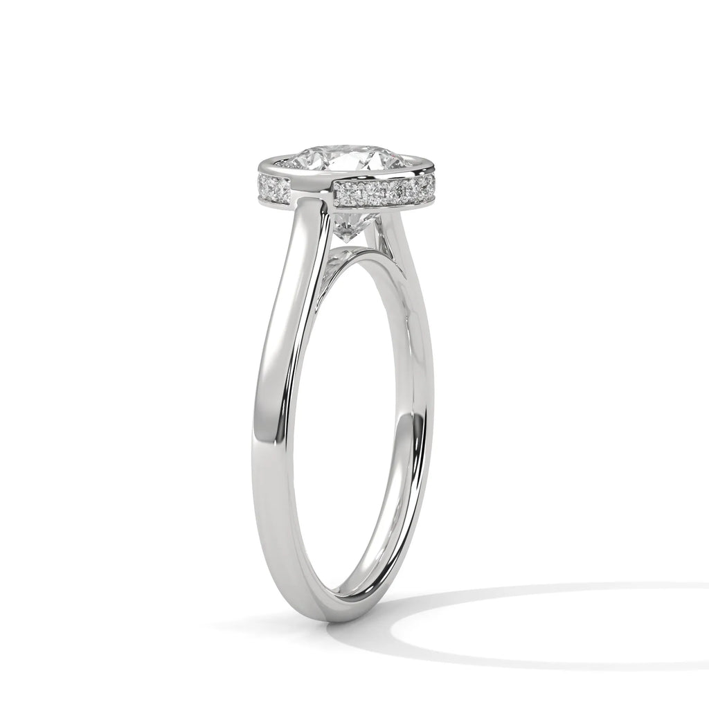 2.0ct Round Brilliant Cut Moissanite Bezel Set Solitaire Ring with Hidden Halo 925 Sterling Silver