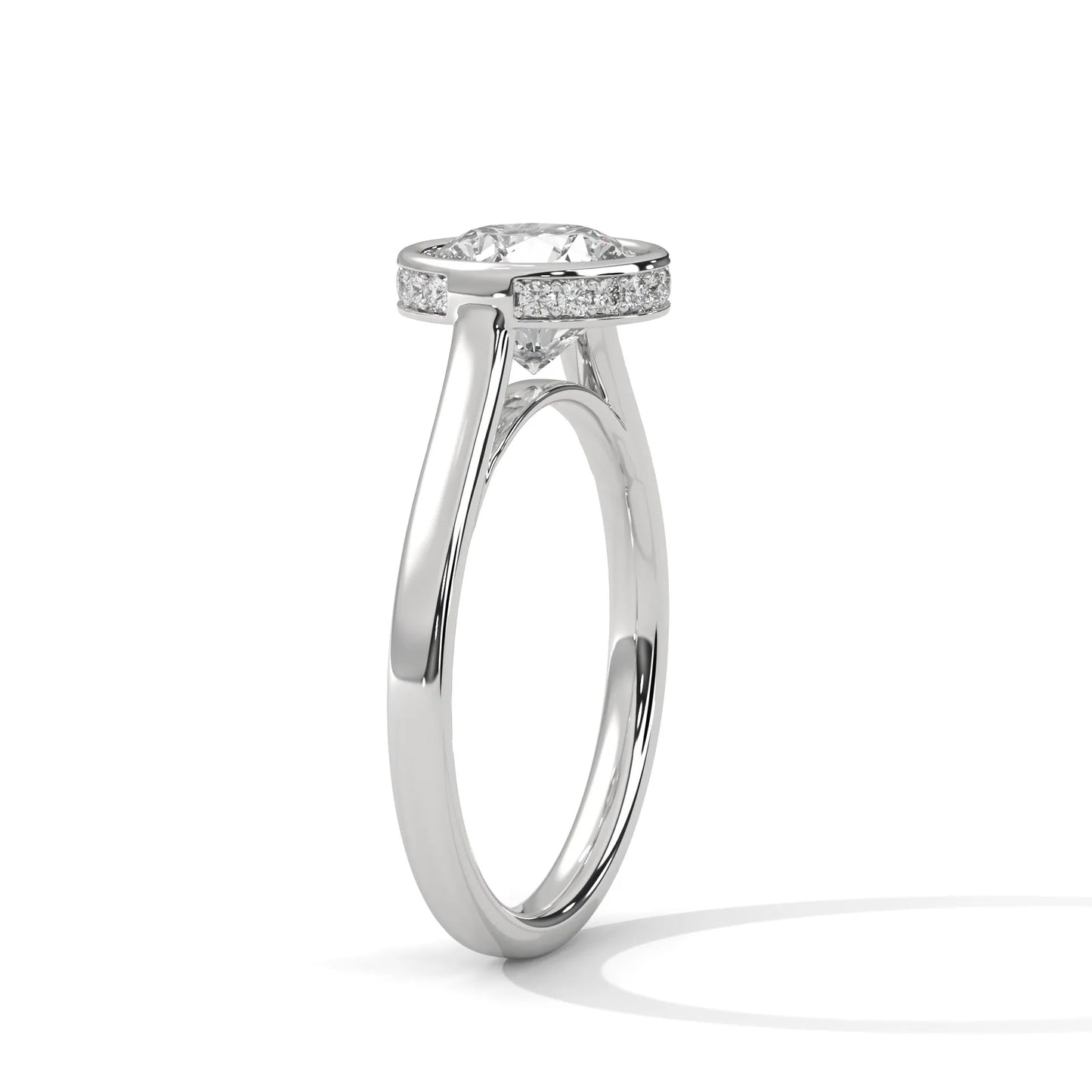 2.0ct round brilliant cut moissanite bezel set solitaire ring with hidden halo 925 sterling silver