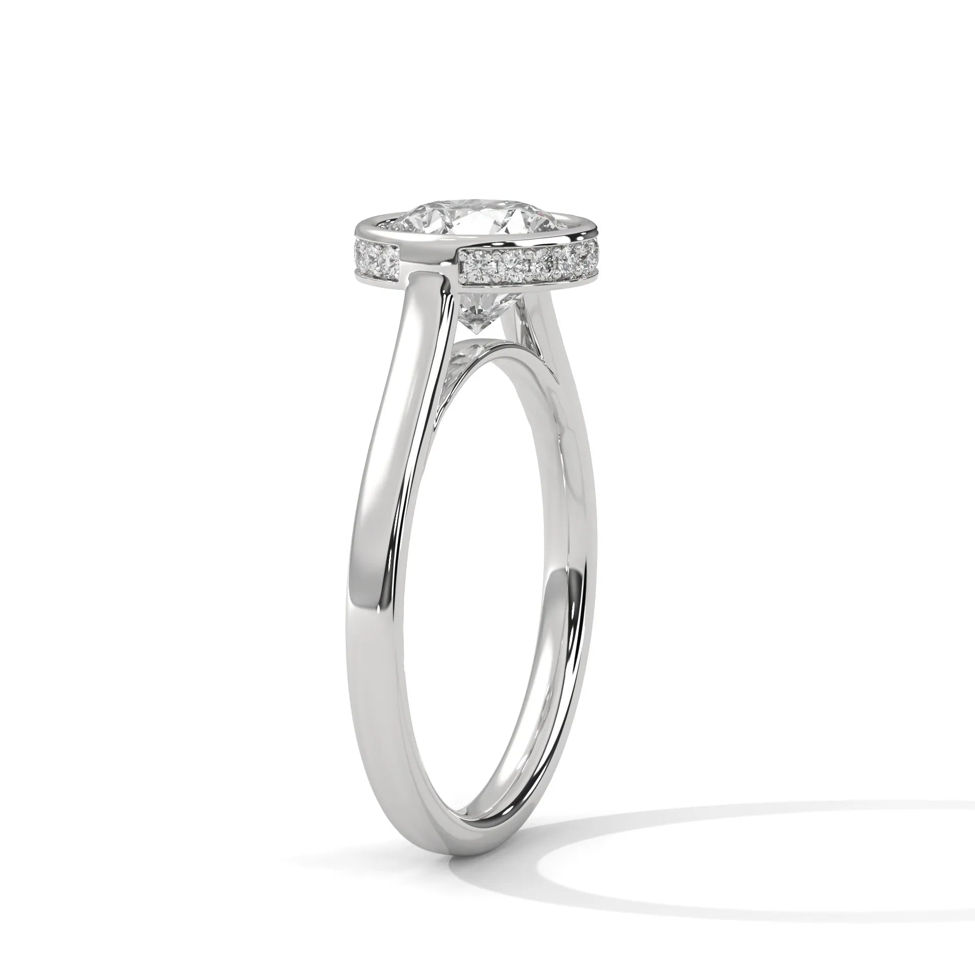 2.0ct Round Brilliant Cut Moissanite Bezel Set Solitaire Ring with Hidden Halo 925 Sterling Silver