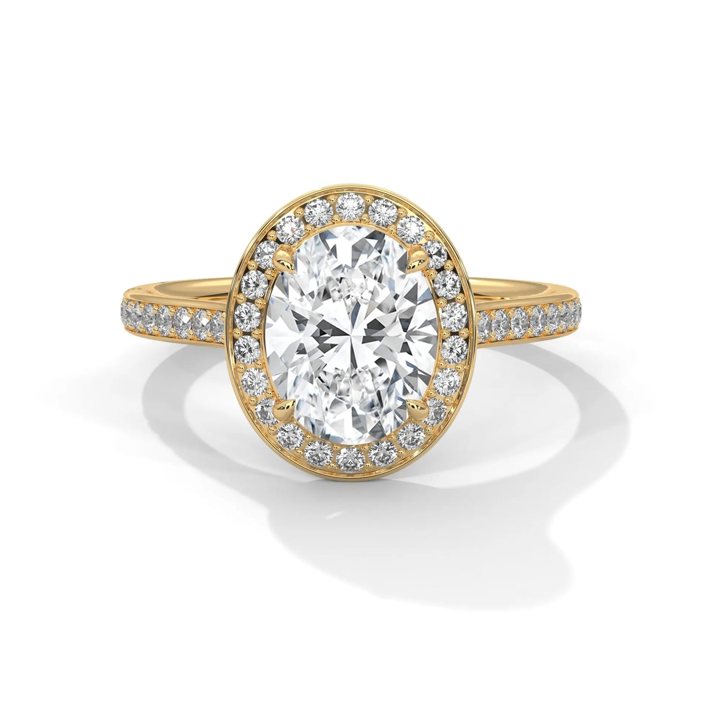 2.0ct oval cut moissanite halo solitaire ring with pave set band 925 sterling silver