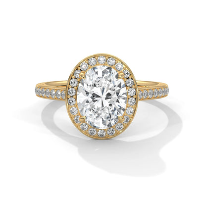 2.0ct Oval Cut Moissanite Halo Solitaire Ring with Pave Set Band 925 Sterling Silver