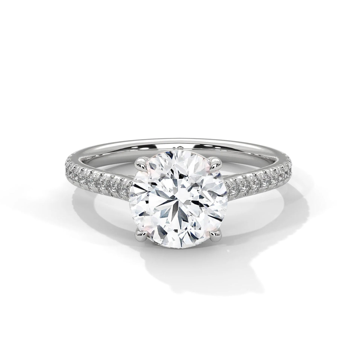 2.0ct round brilliant cut moissanite solitaire ring with pave band 925 sterling silver