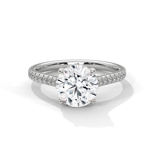 2.0ct Round Brilliant Cut Moissanite Solitaire Ring with Pave Band 925 Sterling Silver
