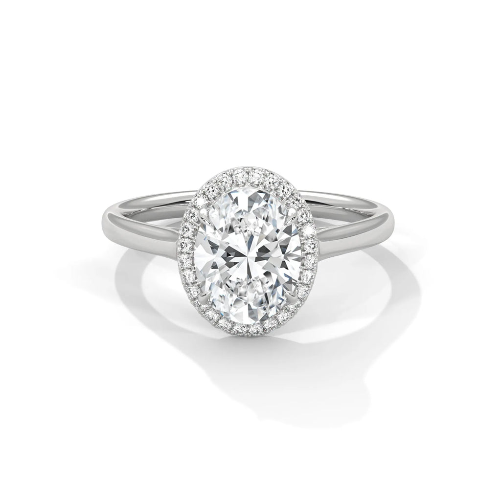 2.0ct Oval Cut Moissanite Halo Solitaire Ring 925 Sterling Silver Engagement Band