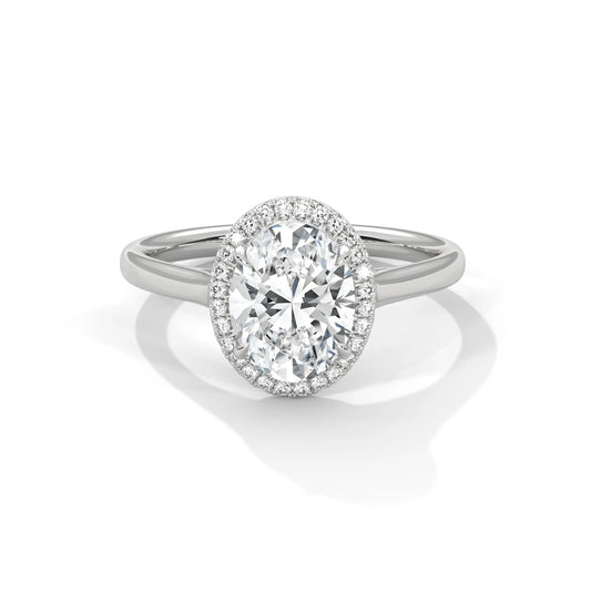 2.0ct Oval Cut Moissanite Halo Solitaire Ring 925 Sterling Silver Engagement Band