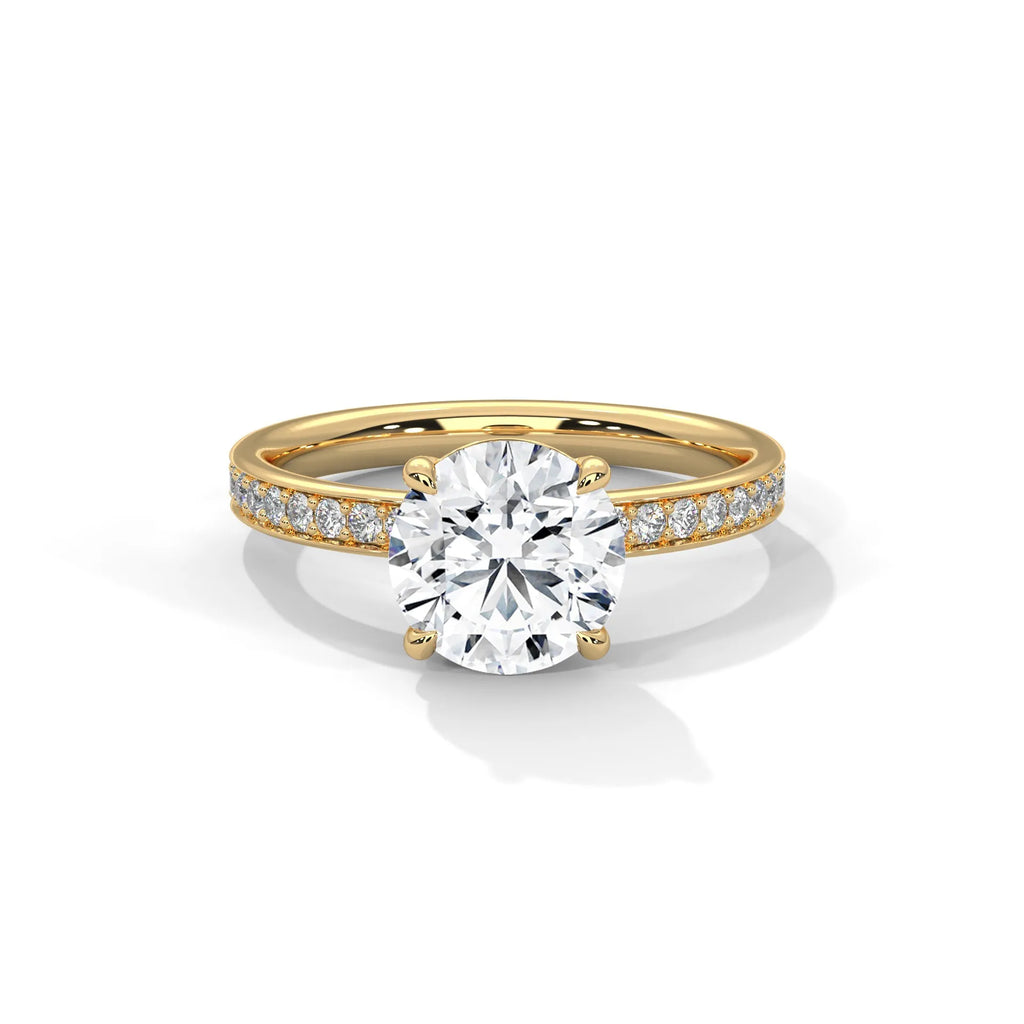 2.0ct Round Brilliant Cut Moissanite Solitaire Ring with Pave Set Band 925 Sterling Silver
