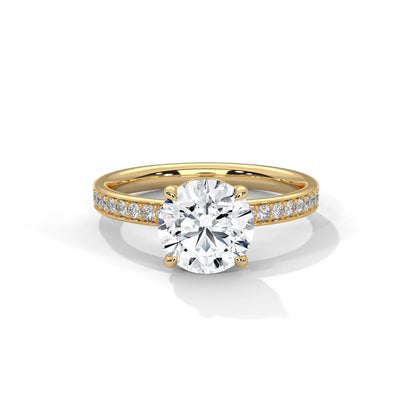 2.0ct Round Brilliant Cut Moissanite Solitaire Ring with Pave Set Band 925 Sterling Silver