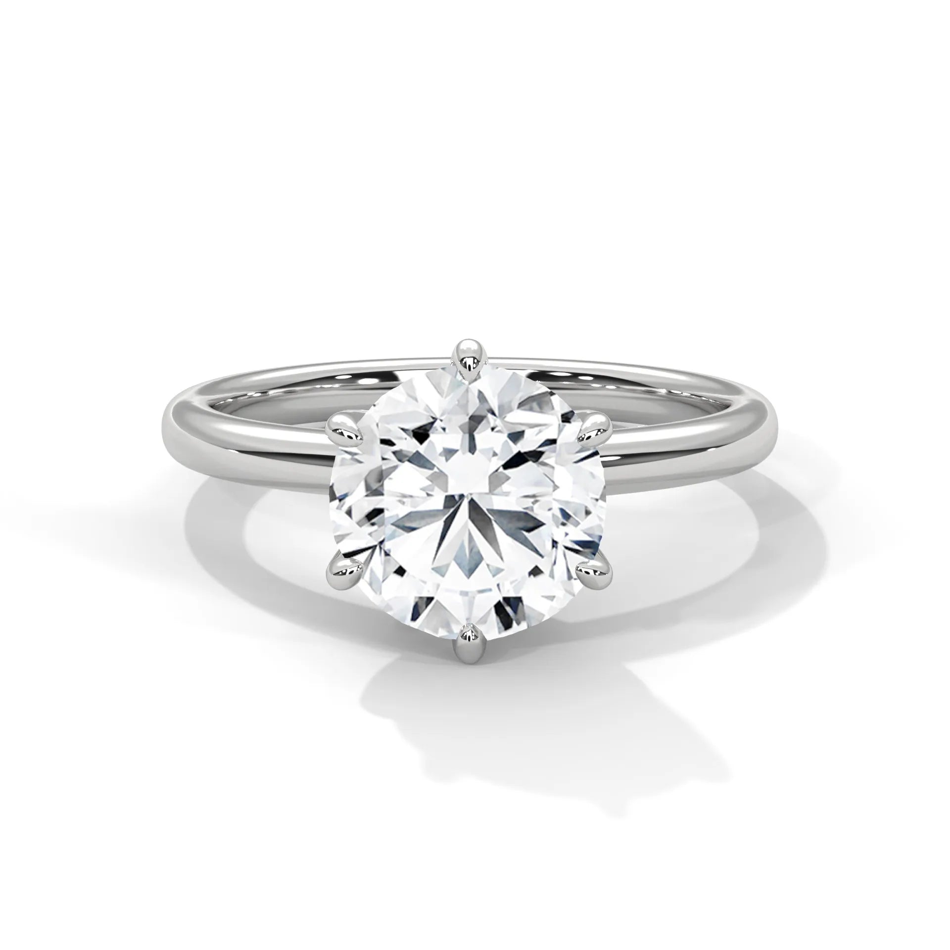 2.0ct Round Brilliant Cut Moissanite Solitaire Ring 925 Sterling Silver Classic 6-Prong Engagement Band