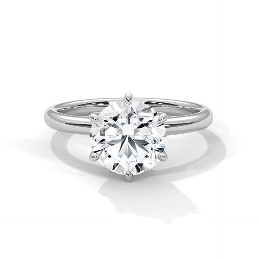 2.0ct Round Brilliant Cut Moissanite Solitaire Ring 925 Sterling Silver Classic 6-Prong Engagement Band