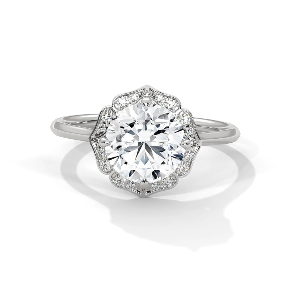 2.0ct Round Brilliant Cut Moissanite Floral Halo Solitaire Ring 925 Sterling Silver