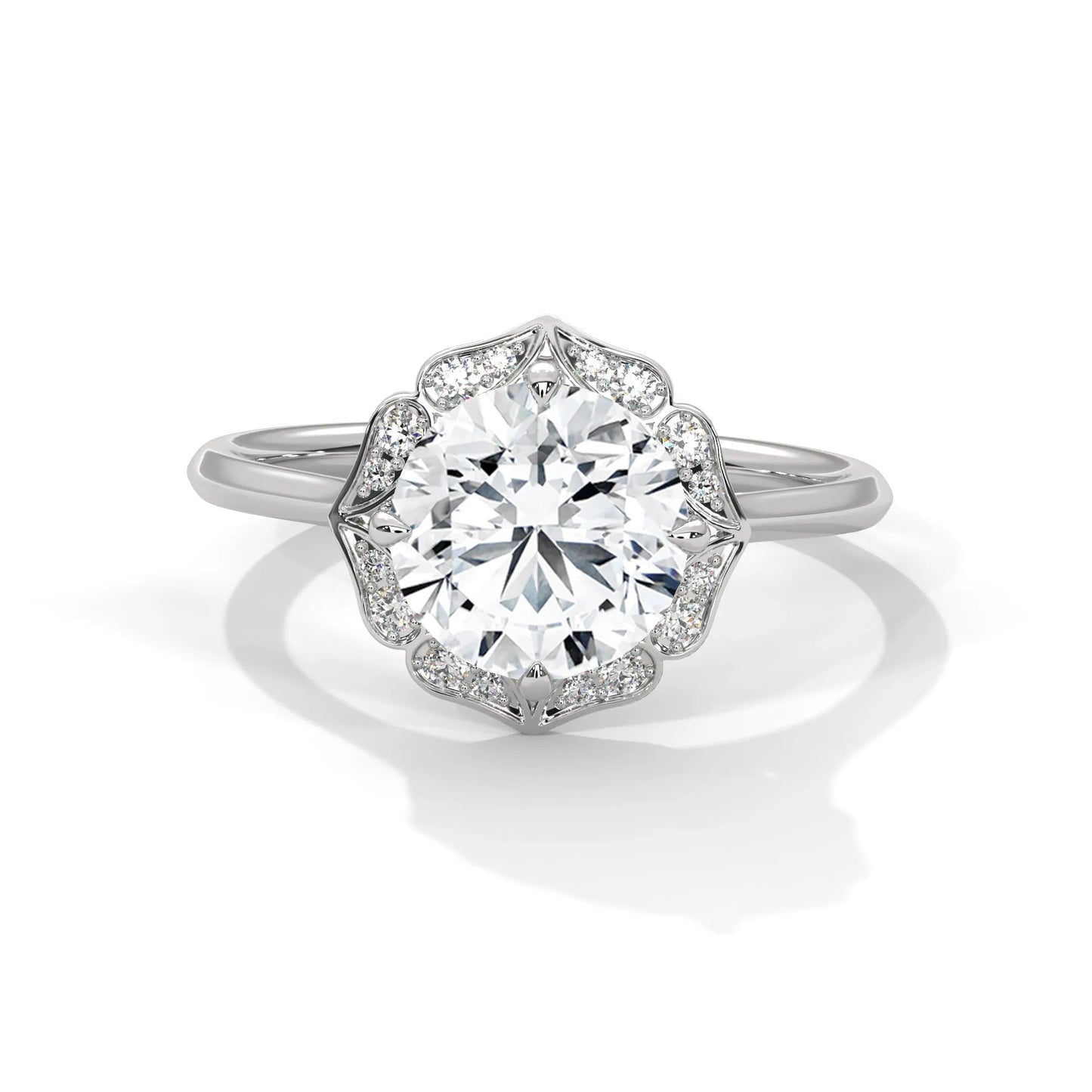 2.0ct round brilliant cut moissanite floral halo solitaire ring 925 sterling silver