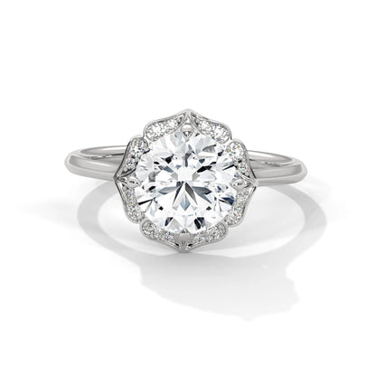 2.0ct Round Brilliant Cut Moissanite Floral Halo Solitaire Ring 925 Sterling Silver