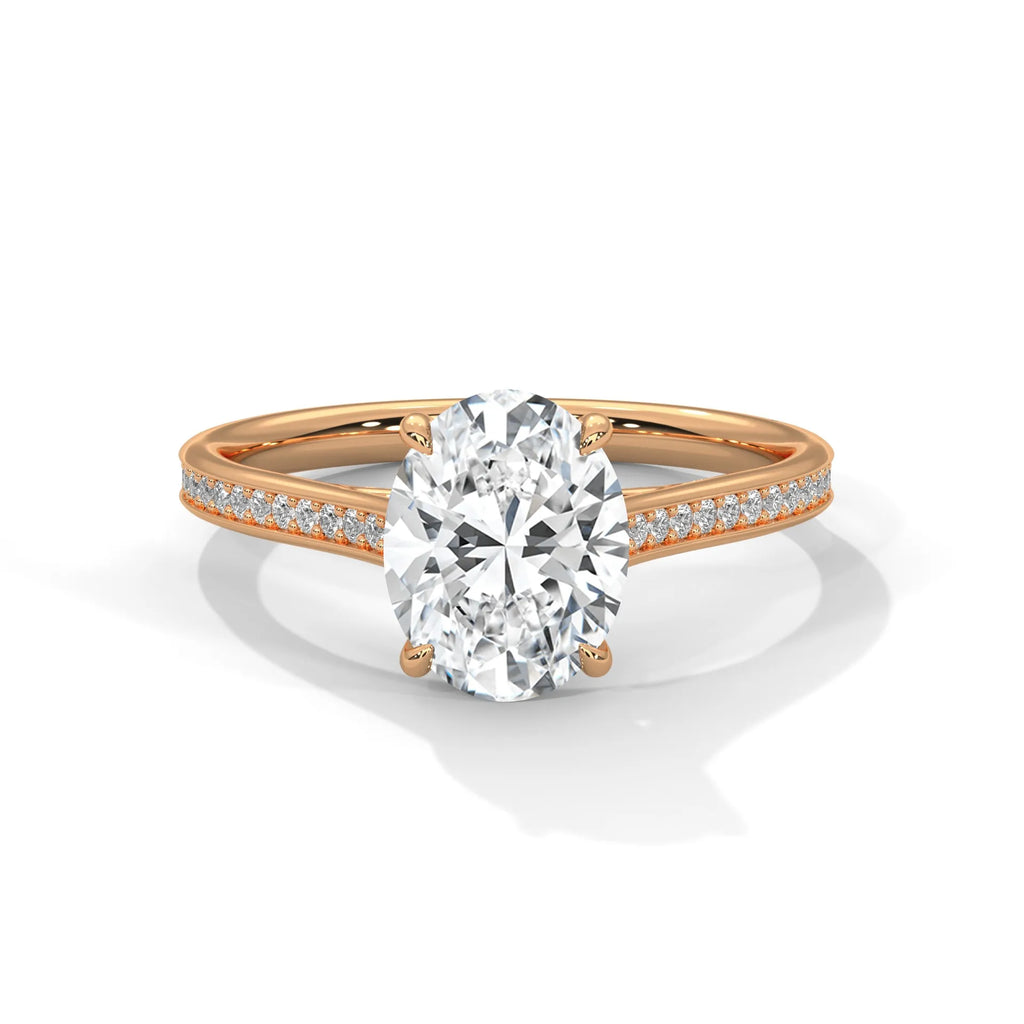 2.0ct Oval Cut Moissanite Solitaire Ring with Pave Set Band 925 Sterling Silver Engagement Band