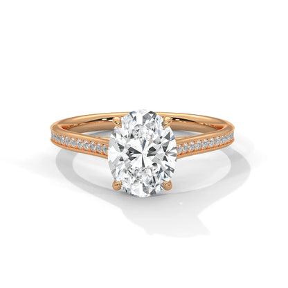 2.0ct Oval Cut Moissanite Solitaire Ring with Pave Set Band 925 Sterling Silver Engagement Band