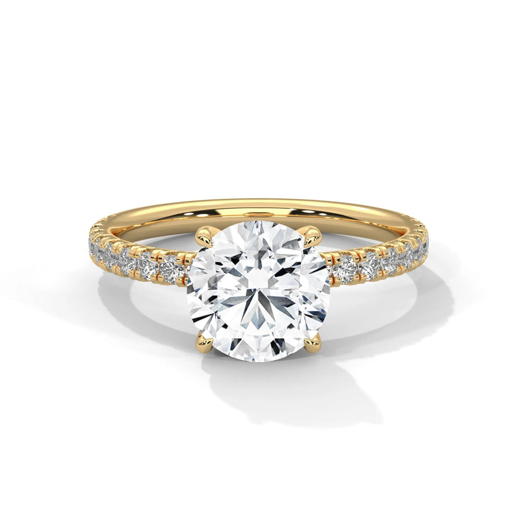 2.0ct Round Brilliant Cut Moissanite Solitaire Ring with Pave Set Band 925 Sterling Silver