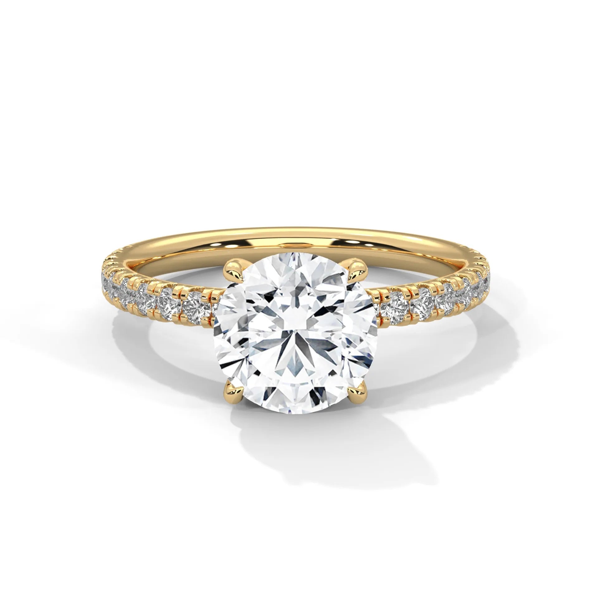 2.0ct Round Brilliant Cut Moissanite Solitaire Ring with Pave Set Band 925 Sterling Silver