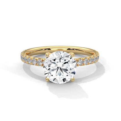 2.0ct Round Brilliant Cut Moissanite Solitaire Ring with Pave Set Band 925 Sterling Silver