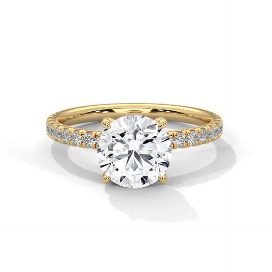 2.0ct Round Brilliant Cut Moissanite Solitaire Ring with Pave Set Band 925 Sterling Silver