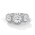 1.0ct Round Brilliant Cut Moissanite 3-Stone Halo Ring 925 Sterling Silver Engagement Band