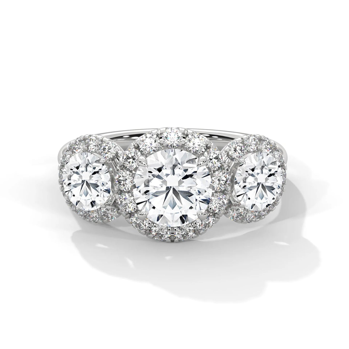 1.0ct round brilliant cut moissanite 3-stone halo ring 925 sterling silver engagement band