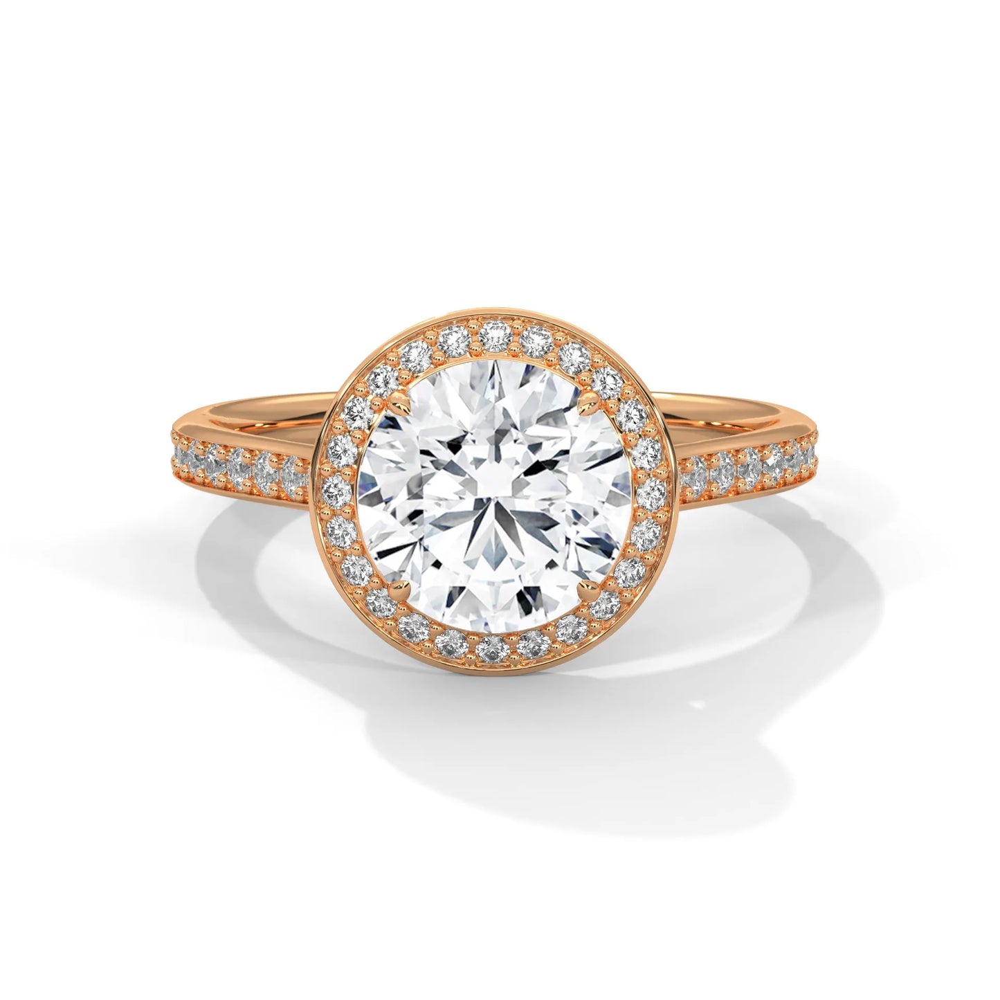 2.0ct round brilliant cut moissanite halo solitaire ring with pave band 925 sterling silver