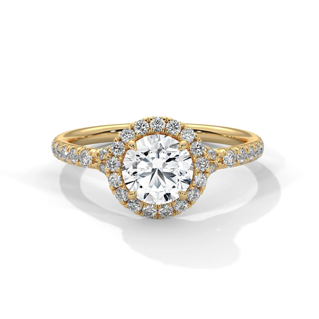 1.0ct Round Brilliant Cut Moissanite Halo Solitaire Ring 925 Sterling Silver Engagement Band