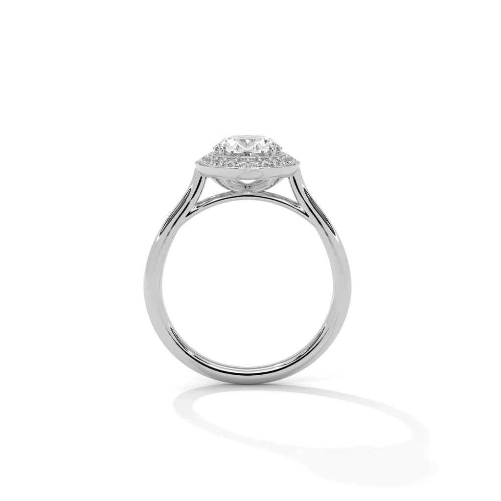 2.0ct Oval Cut Moissanite Halo Solitaire Ring 925 Sterling Silver Engagement Band