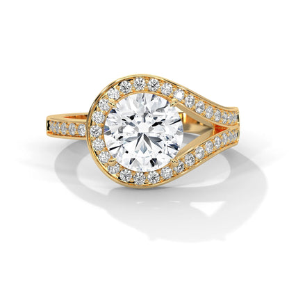 2.0ct Round Brilliant Cut Moissanite Bypass Halo Ring 925 Sterling Silver Engagement Band