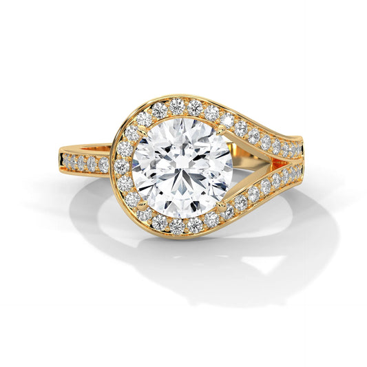2.0ct Round Brilliant Cut Moissanite Bypass Halo Ring 925 Sterling Silver Engagement Band