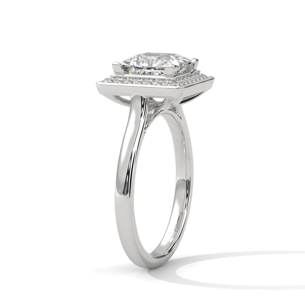 2.0ct Princess Cut Moissanite Halo Solitaire Ring 925 Sterling Silver Engagement Band