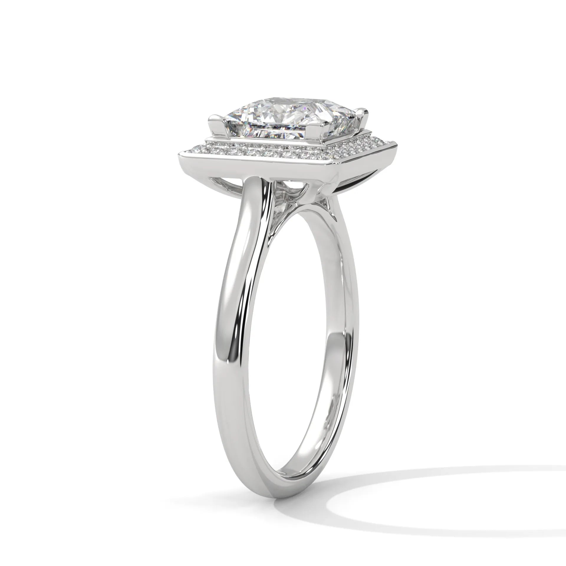 2.0ct Princess Cut Moissanite Halo Solitaire Ring 925 Sterling Silver Engagement Band
