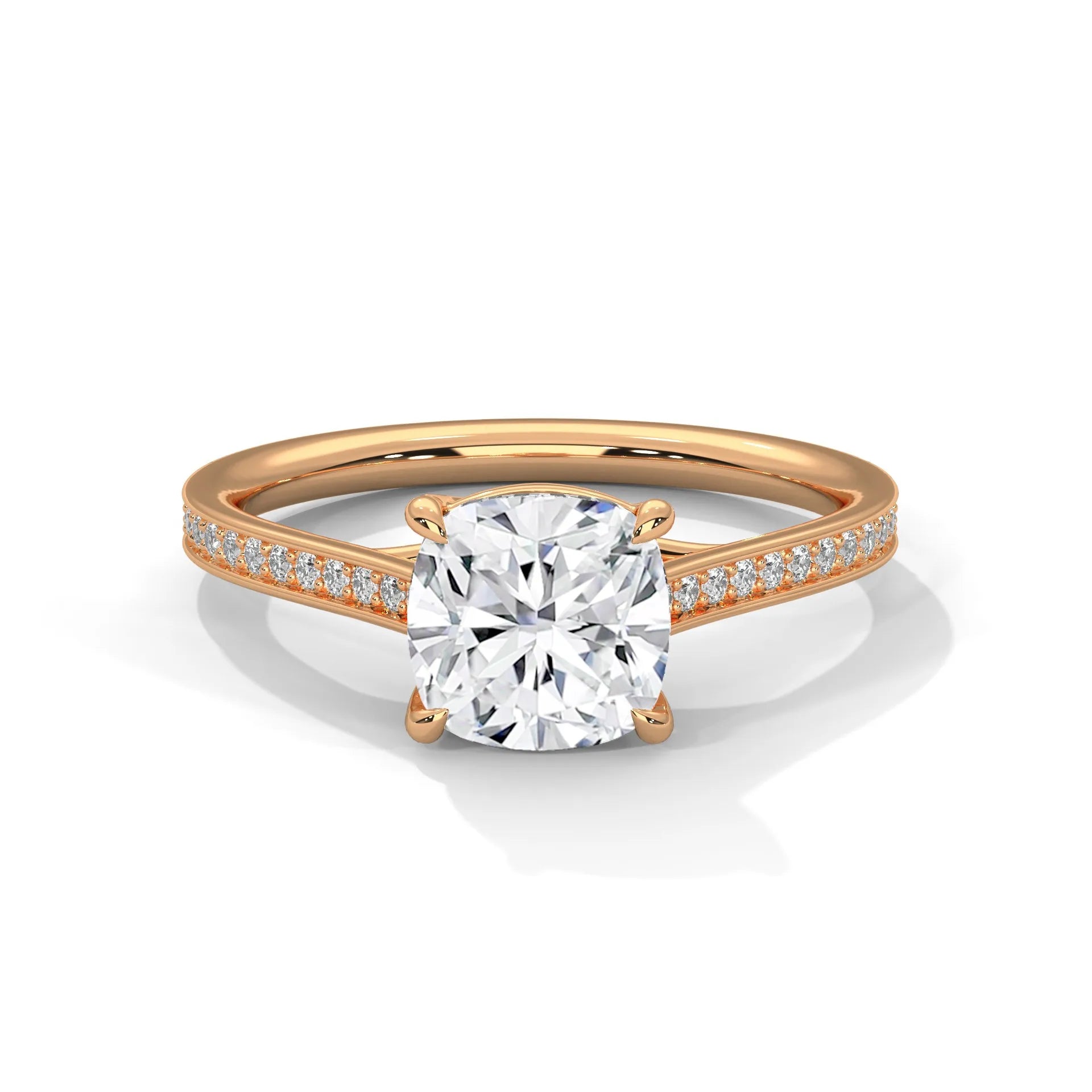 2.0ct Cushion Cut Moissanite Solitaire Ring with Pave Band 925 Sterling Silver