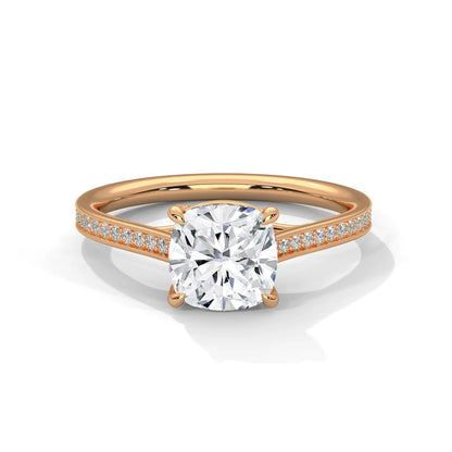 2.0ct Cushion Cut Moissanite Solitaire Ring with Pave Band 925 Sterling Silver